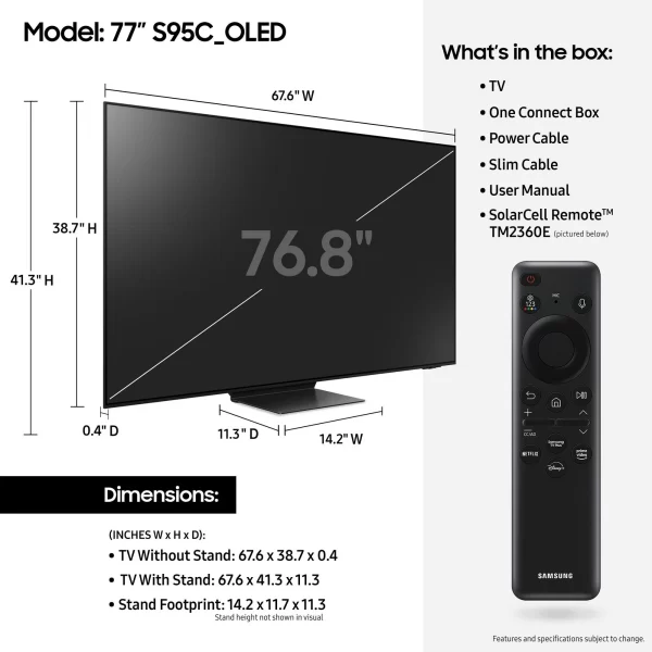 SAMSUNG 77" Class S95C OLED 4K Smart TV QN77S95CAFXZA 2023