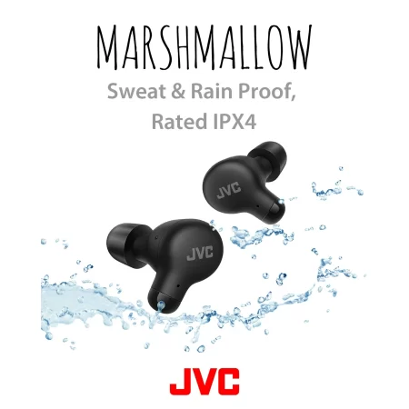 JVC New Marshmallow True Wireless Earbuds Headphones, Long Battery Life (up to 28 Hours), Sound with Neodymium Magnet Driver, Including Memory Foam Earpieces - HAA18TB (Black)