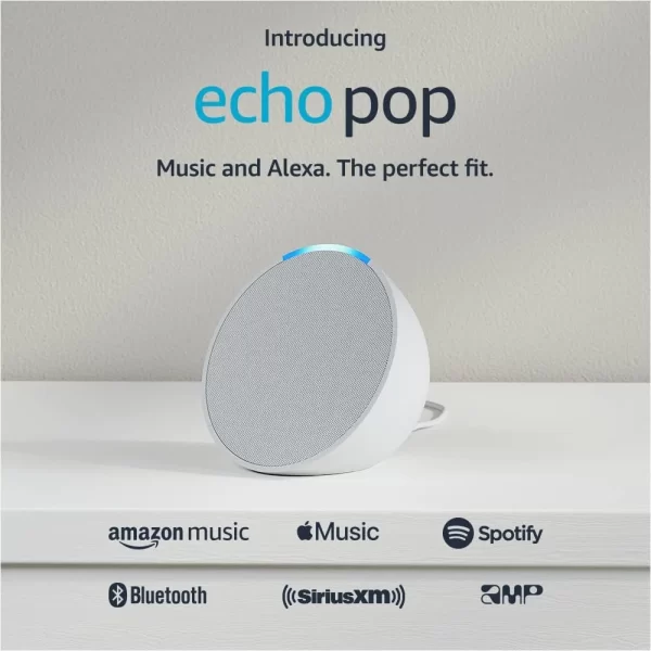 Echo Pop | Full sound compact smart speaker with Alexa | Glacier White