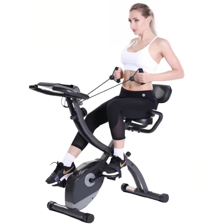 MaxKare 3-in-1 Exercise Bike Quiet Folding Magnetic Stationary Exercise Bikes with Arm Resistance Bands Home Workout Use