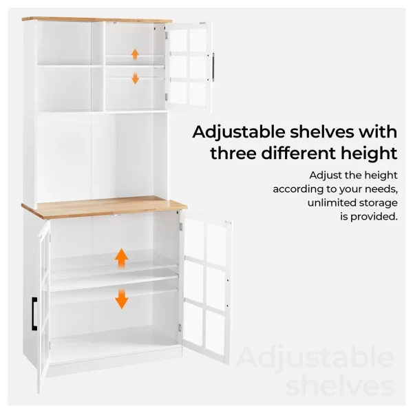 SmileMart 72"H Kitchen Pantry Storage with 3 Cabinets 2 Open Shelves for Dining Room, White