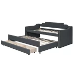 EUROCO Twin Size Upholstery Daybed, Storage Sofa Bed with Drawers and Moveable Twin Trundle Bed for Kids and Adults, No Box Spring Needed, Dark Gray