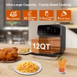 Bluebow Air Fryer 12QT Convection Oven with Visible Window, 10-in-1 Multi Function and Touchscreen, Gray